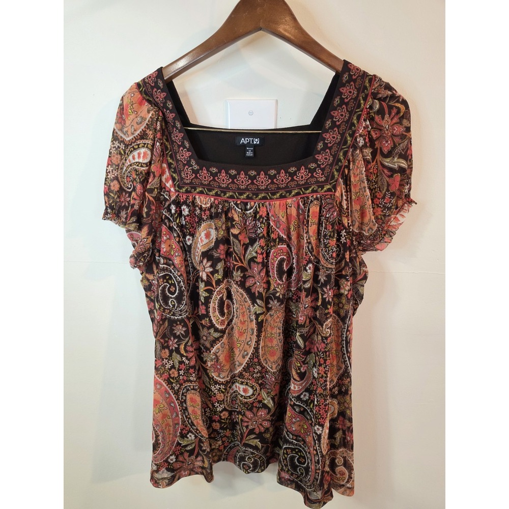 Women's 1X Paisley Floral Babydoll Top Boho Hippie Square Neck